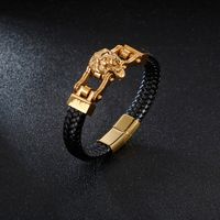 Hip-Hop Punk Lion Cowhide Titanium Steel Plating 18K Gold Plated Men's Bracelets main image 3