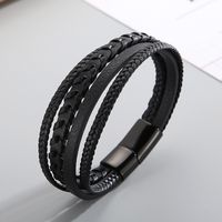 Classic Style Commute Solid Color Pu Leather Braid Men's Bangle main image 1