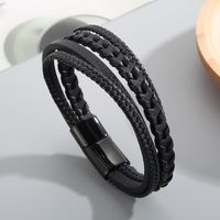 Classic Style Commute Solid Color Pu Leather Braid Men's Bangle main image 4