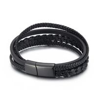Classic Style Commute Solid Color Pu Leather Braid Men's Bangle main image 5