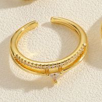 Retro Simple Style Commute Grain Copper Plating Inlay Zircon 14k Gold Plated White Gold Plated Open Rings sku image 1