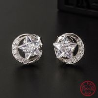 1 Pair Ig Style Vintage Style Star Flower Plating Inlay Sterling Silver Zircon White Gold Plated Rhodium Plated Ear Studs main image 3