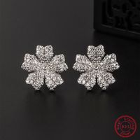1 Pair Ig Style Vintage Style Star Flower Plating Inlay Sterling Silver Zircon White Gold Plated Rhodium Plated Ear Studs main image 5