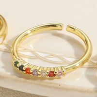 Retro Simple Style Geometric Copper Plating Inlay Zircon 14k Gold Plated Open Rings main image 6