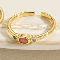 Retro Simple Style Geometric Copper Plating Inlay Zircon 14k Gold Plated Open Rings sku image 5