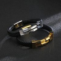 Hip Hop Rétro Bloc De Couleur Faux Cuir Acier Au Titane Asymétrique Placage Plaqué Or 18K Hommes Bracelet main image 7