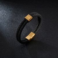 Estilo Simple Geométrico Ancla Piel De Vaca Acero Titanio Enchapado Chapados en oro de 18k Hombres Brazalete main image 3