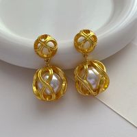 1 Piece Vintage Style Ethnic Style Solid Color Plating Inlay Copper Artificial Pearls 18k Gold Plated Drop Earrings main image 1