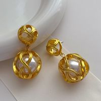 1 Piece Vintage Style Ethnic Style Solid Color Plating Inlay Copper Artificial Pearls 18k Gold Plated Drop Earrings main image 5