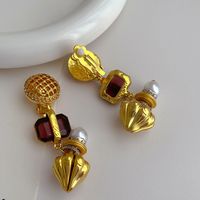 1 Piece Vintage Style Ethnic Style Color Block Plating Inlay Copper Artificial Gemstones Artificial Pearls 18k Gold Plated Drop Earrings main image 4