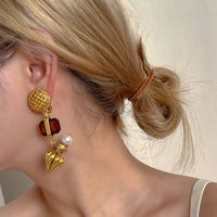 1 Piece Vintage Style Ethnic Style Color Block Plating Inlay Copper Artificial Gemstones Artificial Pearls 18k Gold Plated Drop Earrings main image 5