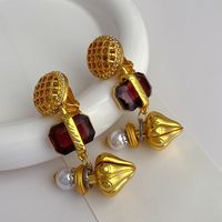 1 Piece Vintage Style Ethnic Style Color Block Plating Inlay Copper Artificial Gemstones Artificial Pearls 18k Gold Plated Drop Earrings main image 6