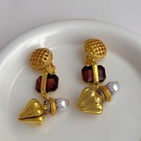 1 Piece Vintage Style Ethnic Style Color Block Plating Inlay Copper Artificial Gemstones Artificial Pearls 18k Gold Plated Drop Earrings sku image 1
