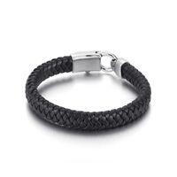 Hip-Hop Retro Color Block Pu Leather Titanium Steel Braid Men's Bangle main image 5