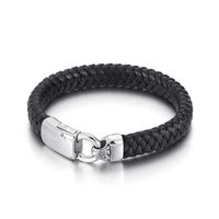 Hip-Hop Retro Color Block Pu Leather Titanium Steel Braid Men's Bangle main image 1