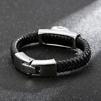 Retro Color Block Pu Leather Titanium Steel Braid Men's Bangle main image 1