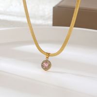 Wholesale Elegant Round Stainless Steel Plating Inlay 18k Gold Plated Zircon Pendant Necklace main image 2