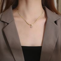 Wholesale Elegant Round Stainless Steel Plating Inlay 18k Gold Plated Zircon Pendant Necklace main image 1