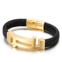 Hip Hop Rétro Bloc De Couleur Faux Cuir Acier Au Titane Placage Plaqué Or 18K Hommes Bracelet main image 5