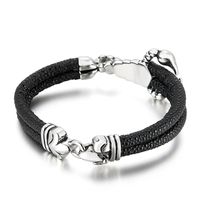 Simple Style Commute Color Block Pu Leather Titanium Steel Braid Men's Bracelets main image 5