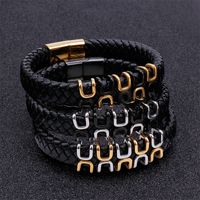 Hip Hop Retro Bloque De Color Cuero Sintético Acero Titanio Enchapado Hombres Brazalete main image 4