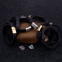 Retro Color Block Pu Leather Titanium Steel Braid 18K Gold Plated Men's Bracelets main image 3