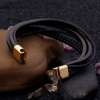 Retro Color Block Pu Leather Titanium Steel Braid 18K Gold Plated Men's Bracelets main image 4