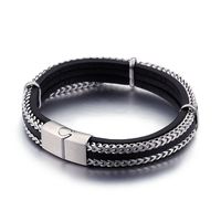 Hip-Hop Retro Color Block Stainless Steel Pu Leather Plating Chain 18K Gold Plated Men's Bangle main image 3