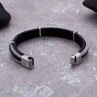 Hip-Hop Retro Color Block Stainless Steel Pu Leather Plating Chain 18K Gold Plated Men's Bangle main image 5