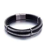 Hip-Hop Retro Color Block Stainless Steel Pu Leather Plating Chain 18K Gold Plated Men's Bangle main image 6