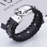 Hip-hop Retro Skull Pu Leather Titanium Steel Men's Bangle main image 7