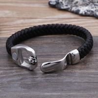 Hip-hop Retro Color Block Pu Leather Titanium Steel Braid Men's Bangle main image 5