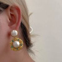 1 Piece Vintage Style Color Block Plating Inlay Copper Artificial Gemstones Artificial Pearls 18k Gold Plated Drop Earrings main image 5