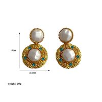 1 Piece Vintage Style Color Block Plating Inlay Copper Artificial Gemstones Artificial Pearls 18k Gold Plated Drop Earrings main image 2