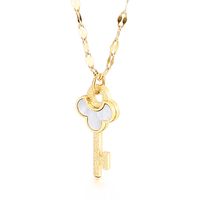 Titanium Steel 18K Gold Plated Simple Style Commute Inlay Key Opal Pendant Necklace main image 5