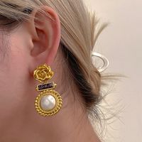 1 Piece Vintage Style Flower Plating Inlay Copper Artificial Gemstones Artificial Pearls 18k Gold Plated Drop Earrings main image 5