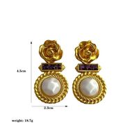 1 Piece Vintage Style Flower Plating Inlay Copper Artificial Gemstones Artificial Pearls 18k Gold Plated Drop Earrings main image 2