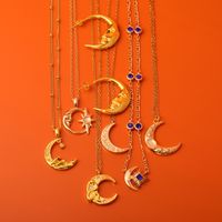 Retro Simple Style Sun Moon Copper Plating Inlay Zircon 18k Gold Plated Earrings Necklace main image 3
