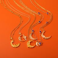 Retro Simple Style Sun Moon Copper Plating Inlay Zircon 18k Gold Plated Earrings Necklace main image 9