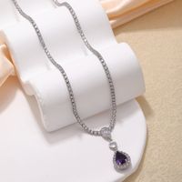 Wholesale IG Style Glam Simple Style Water Droplets Copper Plating Inlay Rhodium Plated Zircon Pendant Necklace main image 3
