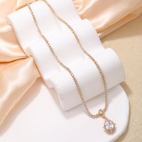 Wholesale IG Style Glam Simple Style Water Droplets Copper Plating Inlay Rhodium Plated Zircon Pendant Necklace main image 4