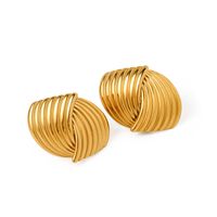 1 Pair Vintage Style Stripe Plating Stainless Steel 18k Gold Plated Ear Studs main image 3