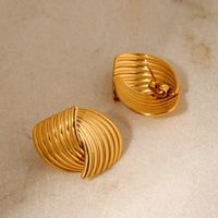 1 Pair Vintage Style Stripe Plating Stainless Steel 18k Gold Plated Ear Studs main image 4
