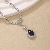 Wholesale IG Style Glam Simple Style Water Droplets Copper Plating Inlay Rhodium Plated Zircon Pendant Necklace main image 8
