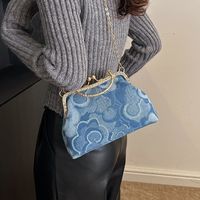 Women's Denim Flower Classic Style Sewing Thread Shell Clasp Frame Handbag main image 5
