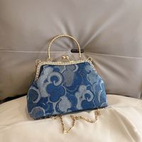 Frau Denim Blume Klassischer Stil Nähgarn Hülse Verschlussrahmen Handtasche main image 1