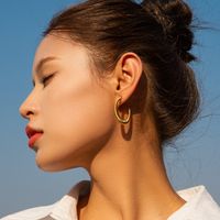 1 Pair IG Style Simple Style Moon Solid Color 304 Stainless Steel 18K Gold Plated Ear Studs main image 1