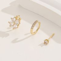 Elegant Korean Style Four Leaf Clover Copper Inlay Zircon Gold Plated Ear Studs main image 1