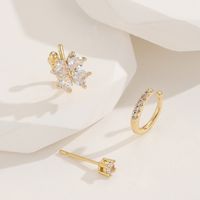 Elegant Korean Style Four Leaf Clover Copper Inlay Zircon Gold Plated Ear Studs main image 4