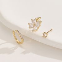 Elegant Korean Style Four Leaf Clover Copper Inlay Zircon Gold Plated Ear Studs main image 6